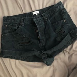 Black ripped denim shorts
